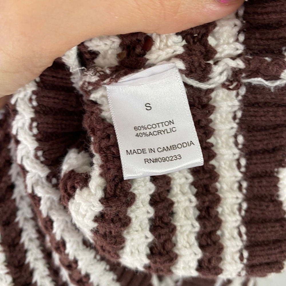 Your Favorite by PacSun sz S Brown White Striped Cropped Scalloped Hem Sweater - Picture 5 of 11